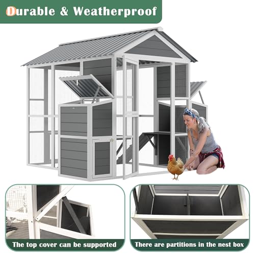 3-Tier Large Wooden Chicken Coop for 8-10 Chickens,Outdoor Walk-in Chicken Coop House with Run&Nesting Boxes,Hen House Poultry Pet Habitat Hutch Cage W/Pull Out Trays&Wire Fencing(95"×80"×83")