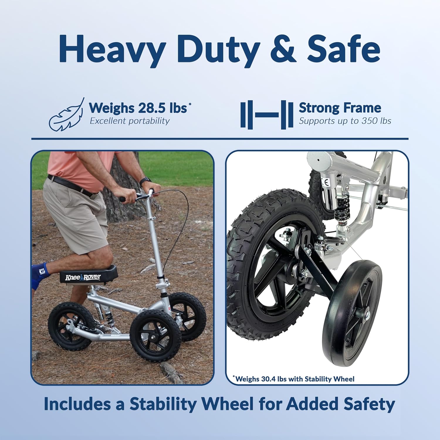 KneeRover PRO All Terrain Knee Scooter with Shock Absorber for Adults for Foot Surgery Heavy Duty Knee Walker for Broken Ankle Foot Injuries - Leg Scooter Best Knee Crutch Alternative (Silver)