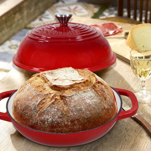 Enameled Cast Iron Bread Pan with Lid,11”Bread Pans for Homemade Bread,6 QT Bread Oven,Dutch Oven for Sourdough Bread Baking-with Silicone Baking Mat,6 Quart Thick Enamel Bread Pan-Gifts for Family