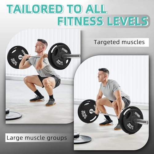 Olympic Cast Iron 2-Inch Weight Plates Including 5FT Olympic Barbell Bar & Safely Locks, 100 Pounds Set (85 lbs Plates + 15 lbs Barbell Bar), Multiple Packages