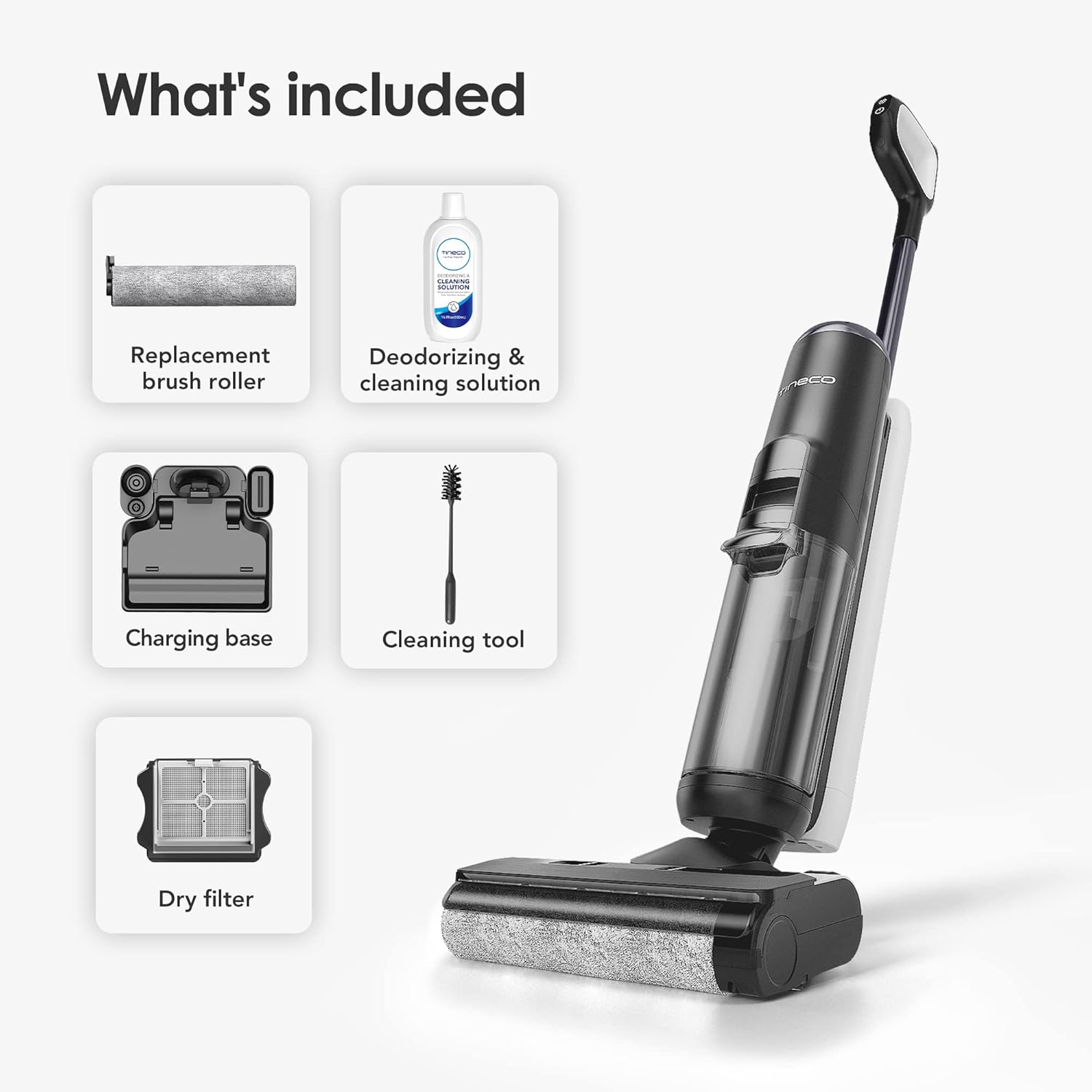 Tineco Floor ONE S5 Smart Cordless Wet Dry Vacuum Cleaner and Mop for Hard Floors, Digital Display, Long Run Time, Great for Sticky Messes and Pet Hair, Space-Saving Design, Blue
