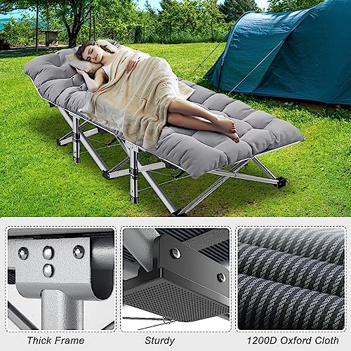 ABORON 2PK Foldable Camping Cots for Adults, Double Layer 1200D 500lb Loading Cot for Sleeping, Heavy Duty Guest Bed with Mattress Carrying Bag Home Camping Office Vacation Hospital