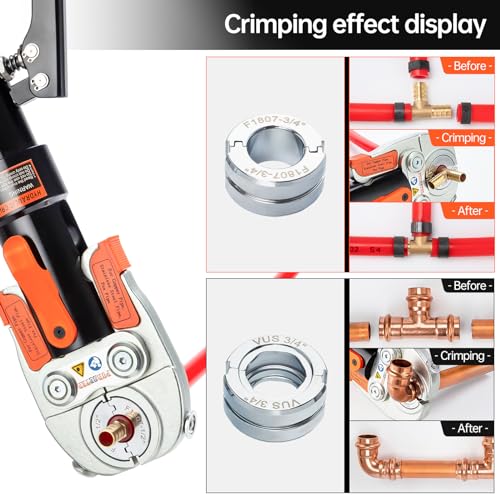 Copper Tube Fittings Hydraulic Copper Pipe Crimping Tool with 1/2 inch,3/4 inch and 1 inch Jaws Copper Pipe Press Crimpers Pressing Pliers,Suit for Narrow Space and Tee Fittings