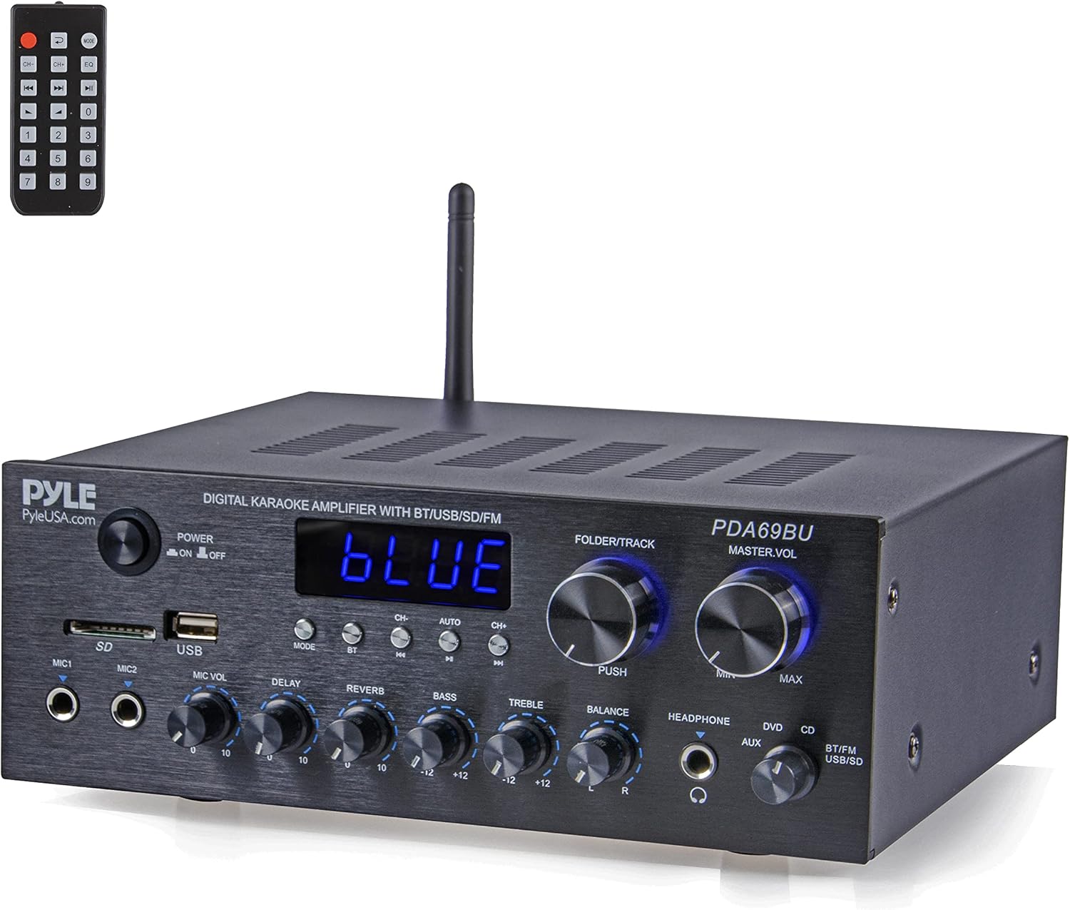 Pyle Wireless Bluetooth Stereo Power Amplifier - 200W Dual Channel Sound Audio Stereo Receiver w/RCA, USB, SD, MIC in, FM Radio, for Home Computer via RCA - PDA29BU.5