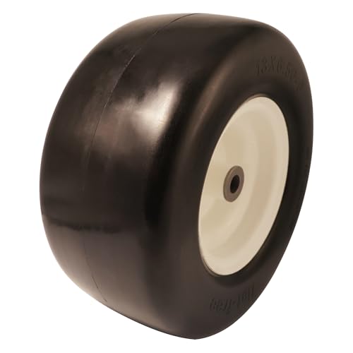 15x6.00-6 Flat Free Tire for Zero Turn Lawn Mower with 3/4 5/8 & 1/2 inch Bearings,3.0"-6.9"Center Hub Flat Free Lawnmower Tire and Wheel Assembly,Universal Fit 15 inch Solid Wheel for Garden Tractor