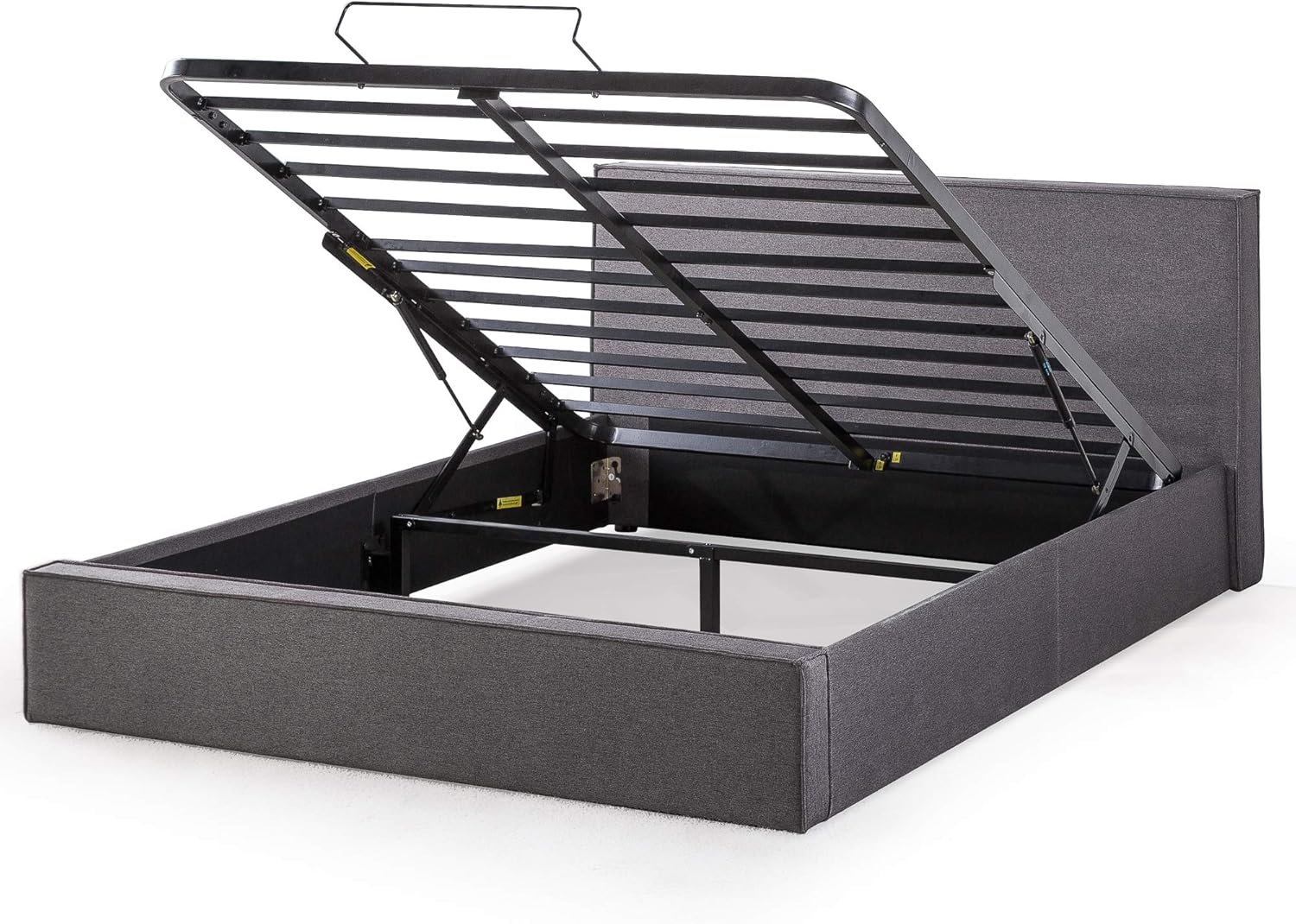 ZINUS Finley Upholstered Platform Bed Frame with Lifting Storage / Hydraulic Lifting Under Bed Storage / No Box Spring Needed / Easy Assembly, Queen