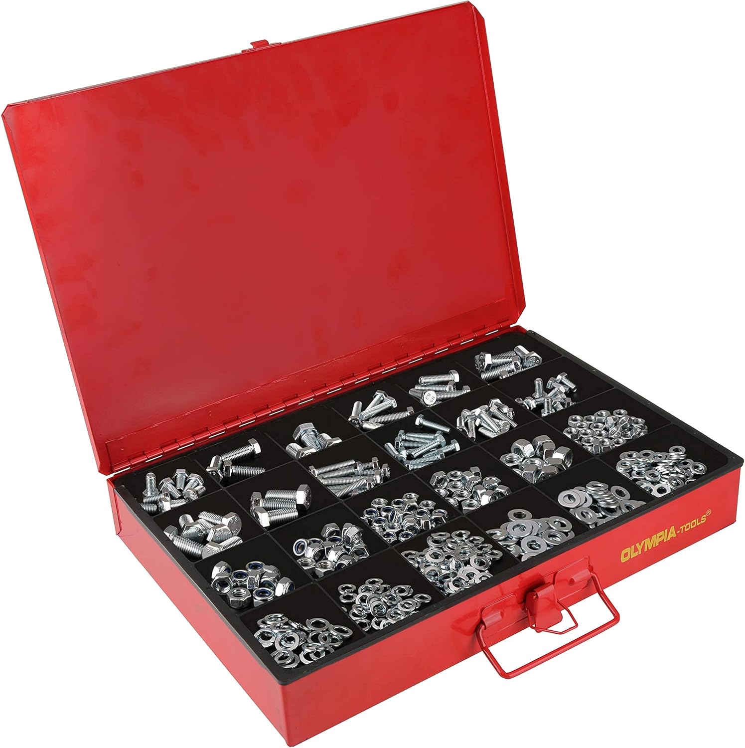 Olympia Tools 90-806 4-Drawer Hardware Organizer includes 2500-pieces Small Hardware, black/red