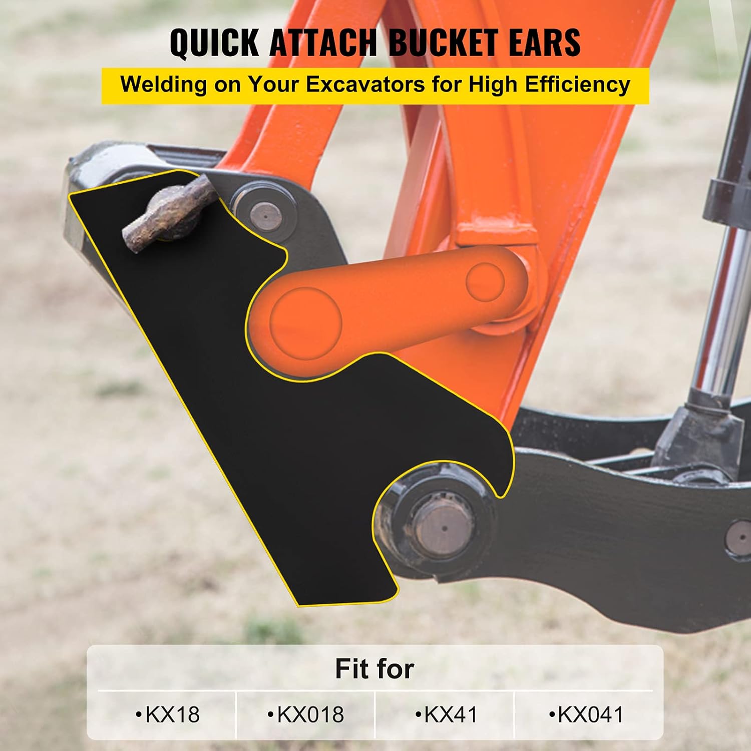 VEVOR Quick Attach Bucket Ears, 3/4" Thickness Excavator Bucket Ears, 2pcs Bucket Ears Attachment, Black-Coating Steel w/Precise Metal Craft, Compatible with KX040 KX71 KX91 KX121 Pack of 2