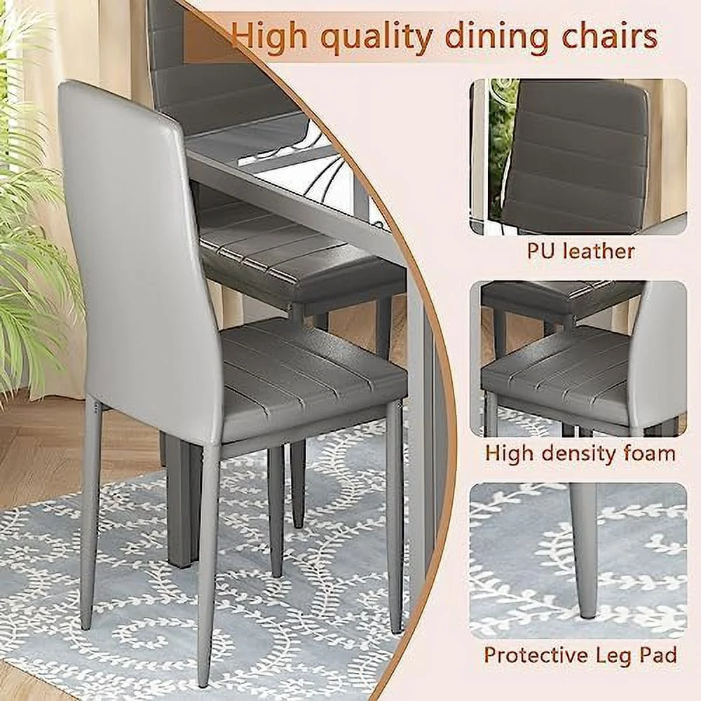 TJUNBOLIFE Dining Table Sets for 4  5 Piece Faux Marble Kitchen Table and Chairs Set for 4 Person  47" Modern Dining Table and PU Leather Chairs Modern Dining Room Sets for Small Dine
