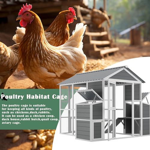 3-Tier Large Wooden Chicken Coop for 8-10 Chickens,Outdoor Walk-in Chicken Coop House with Run&Nesting Boxes,Hen House Poultry Pet Habitat Hutch Cage W/Pull Out Trays&Wire Fencing(95"×80"×83")