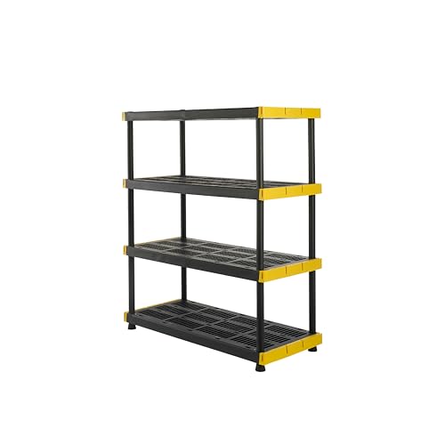 CX Black & Yellow®, 5-Tier Heavy Duty Plastic Storage Shelving Unit, 200lbs/shelf (72”H x 48”W x 20”D), for Indoor/Outdoor Organization, Modular Rack