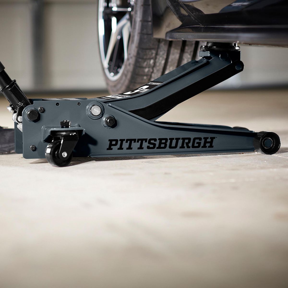 PITTSBURGH 3 Ton Low-Profile Floor Jack with RAPID PUMP, Slate Gray