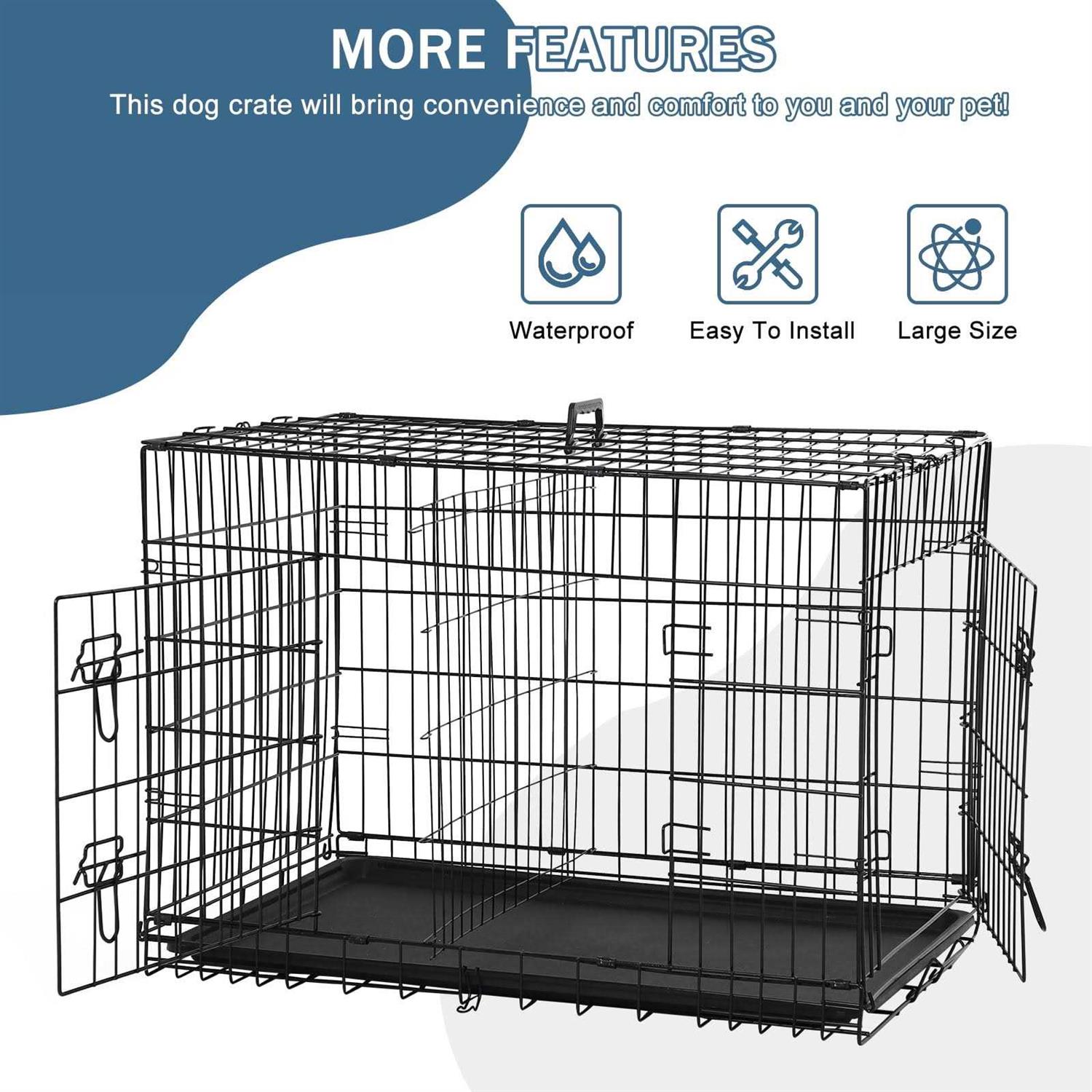 Yrllensdan Foldable Large Dog Crate for Large Dogs, Metal Wire Dog Cage with Plastic Tray and Handle Double-Door Outdoor Dog Crates and - Pet Supplies online store