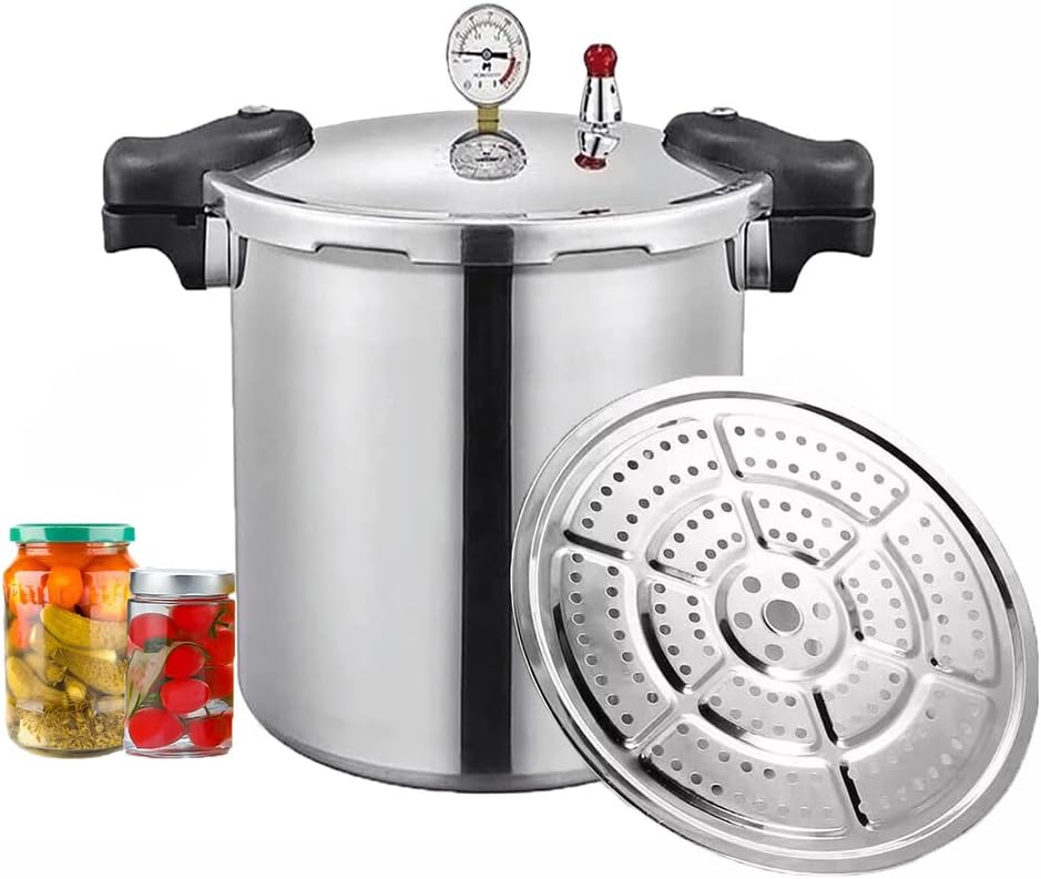 25 Quart Pressure Canner Cooker & Induction Compatible Built-in luxury digital pressure gauge With 1 steaming tray & Pressure release 13 PSI (+/- 5 Percent) Delivery from US