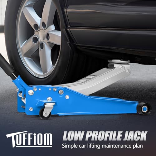 TUFFIOM Low Profile Floor Jack, Heavy Duty Jack with Dual Pistons Quick Lift Pump for Cars & SUVs, Lifting Range 2-19/20" to 20-1/10", Orange
