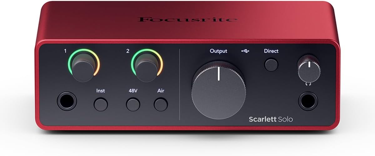 Focusrite Scarlett Solo Studio 4th Gen USB Audio Interface with Software Suite, Bundle, Broadcast Arm With Internal Springs & Pop Filter, Includes, CM25 condenser microphone, SH-450 headphones