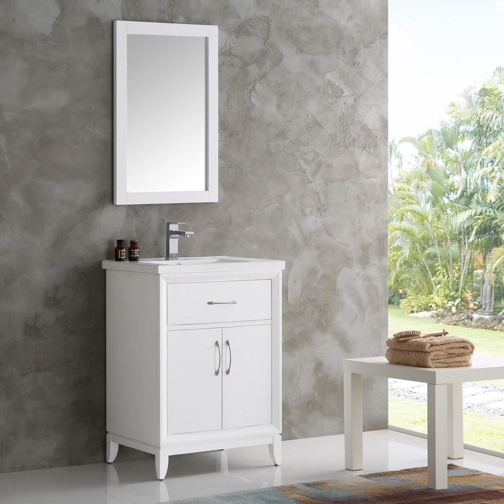 Fresca Cambridge 24" White Traditional Bathroom Vanity w/Mirror - Faucet Sold Separately