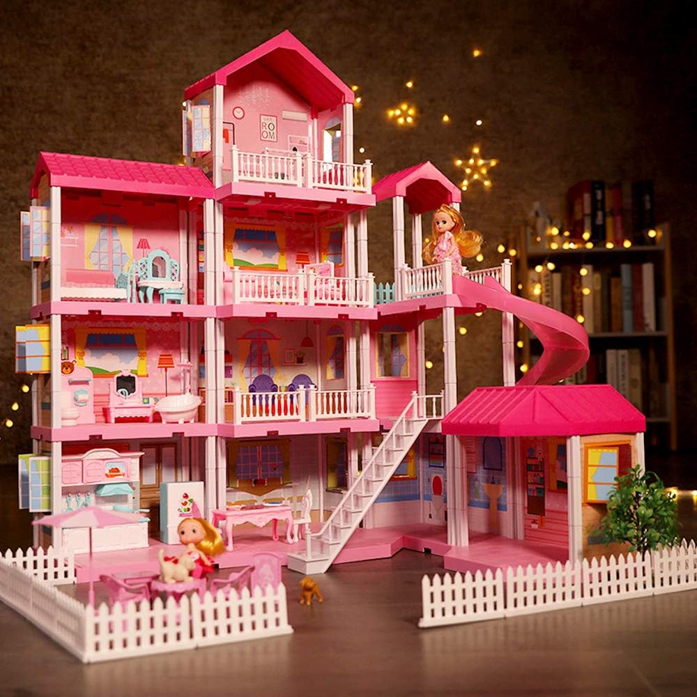 Dollhouse with Dollhouse Furniture and Dolls Dream Doll House for Little Girls 5 Year Olds 1:12 Scale for Kids Pretend Play Doll House Toy Playset Perfect Toddler Girls and Kids' Toy with Accessories