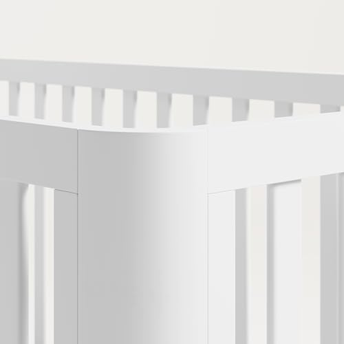 Storkcraft Santos 3-in-1 Convertible Crib (White with Natural) – GREENGUARD Gold Certified, Fits Standard Crib Mattress, Converts to Toddler Bed, Modern Style, Rounded Designer Details