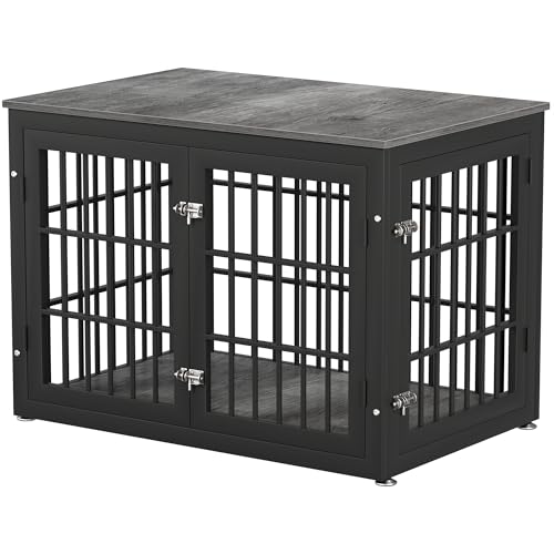 48 Inch Heavy Duty Dog Crate Furniture for Large Dogs, Decorative Pet House End Table, Extra Large Wooden Cage Kennel Furniture Indoor, Natural and White