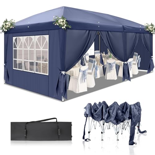 10x20 White Pop Up Canopy Tent Heavy Duty with 6 sidewalls Commercial Outdoor Party Tent Event Wedding Tents Instant Canopy Gazebo with Carry Bag UPF 50+ Waterproof Adjustable Height