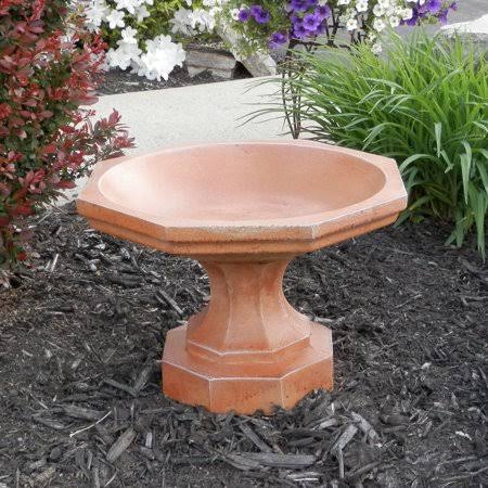 Athena Garden Cast Stone Small Octagon Bird Bath, Beige