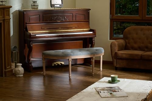VONLUCE Half Moon Window Bench, 49" French Country Bench for Bedroom End of Bed, Farmhouse Upholstered Tufted Entryway Bench, Beige