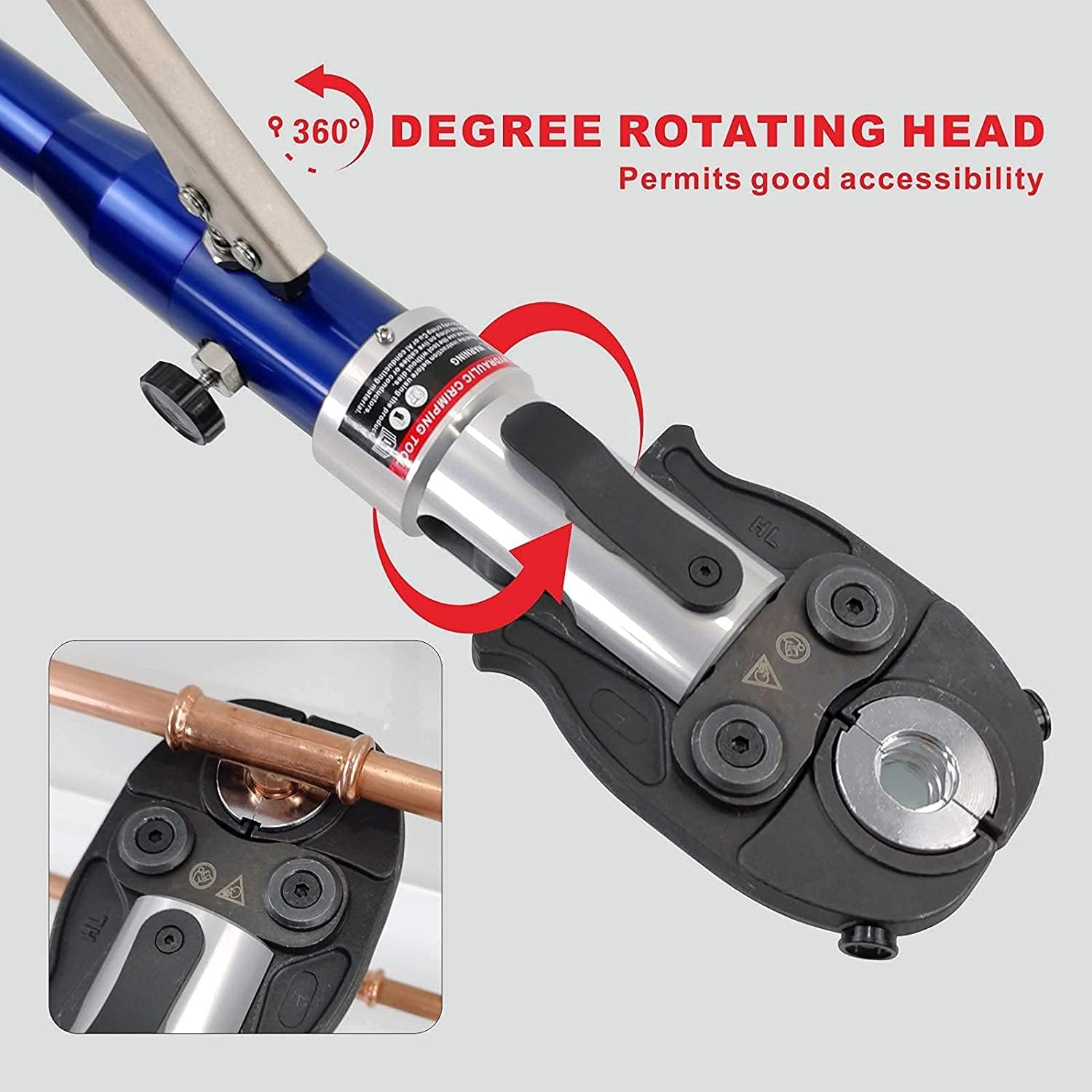 IBOSAD Copper Tube Fittings Hydraulic Pipe Crimping Tool with 1/2 inch,3/4 inch and 1 inch Jaw Copper Pipe Propress Crimpers Pressing Pliers,Suit for Narrow Space and Tee Fitting，Hydraulic drive