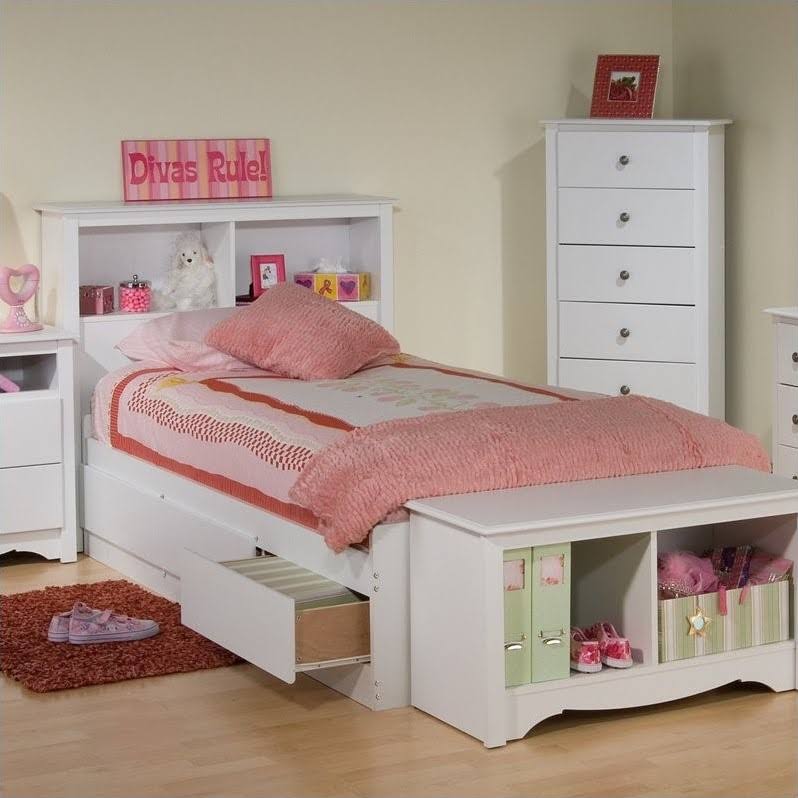 Prepac Monterey White Twin Bookcase Platform Storage Bed