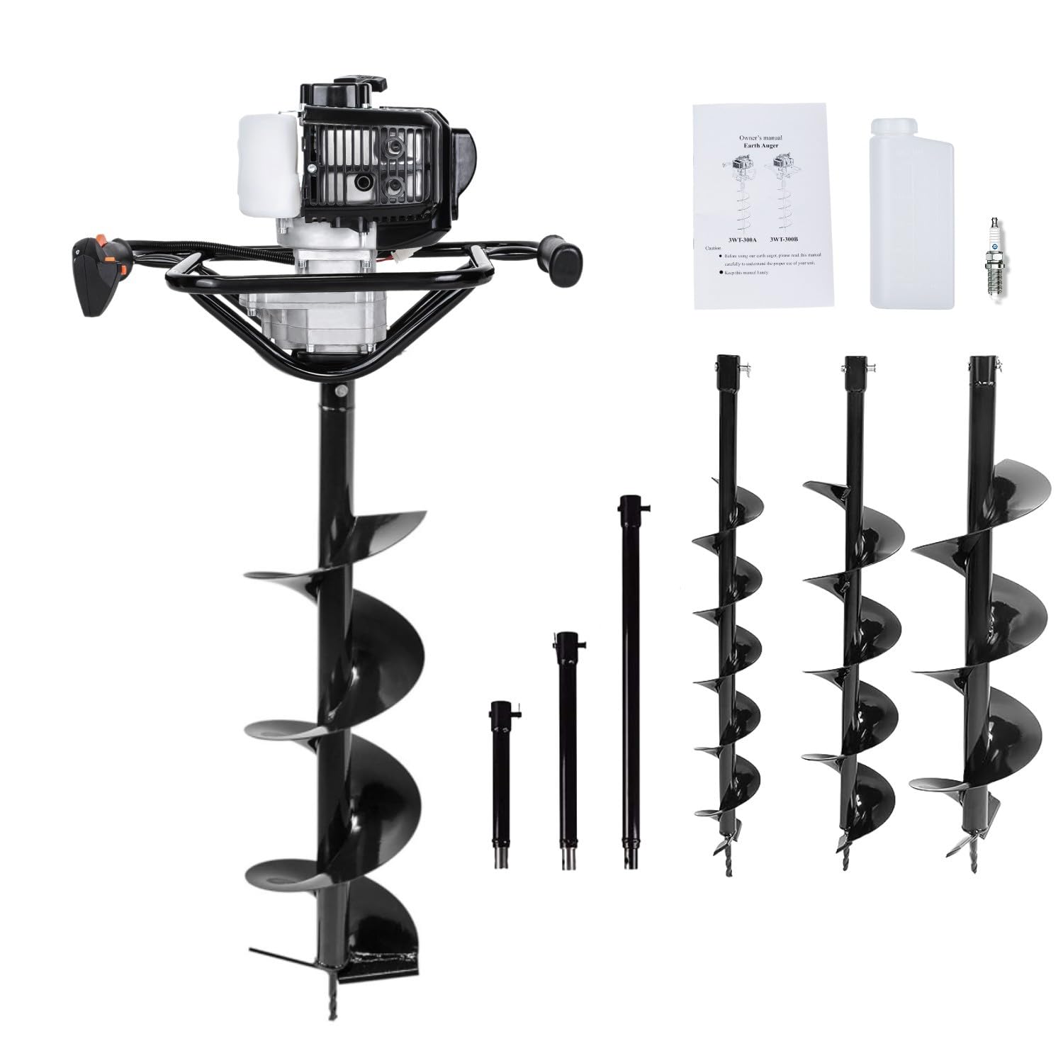 DC HOUSE Post Hole Digger, 52cc 1800W Gas Powered Earth Auger, Auger Post Hole Digger with 3 Drill Bit 4" 6" 8" and 3 Extension Rods 8" 12" 20", for Fence, Farmland and Garden, EPA Certified