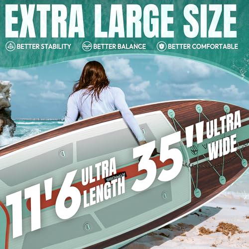 11'6"x35" Inflatable Paddle Board, 450lbs Extra Wide Stand Up Paddleboard for Adults with Premium SUP Accessories Kit & Backpack, Blow Up Kayak Non-Slip Stable Deck Boat for Yoga Fishing Surf