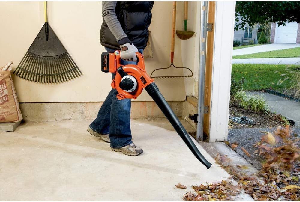 BLACK+DECKER 40V Cordless Leaf Blower Kit, 120 mph Air Speed, 6-Speed Dial, Built-In Scraper, With Collection Bag, Battery and Charger Included (LSWV36)
