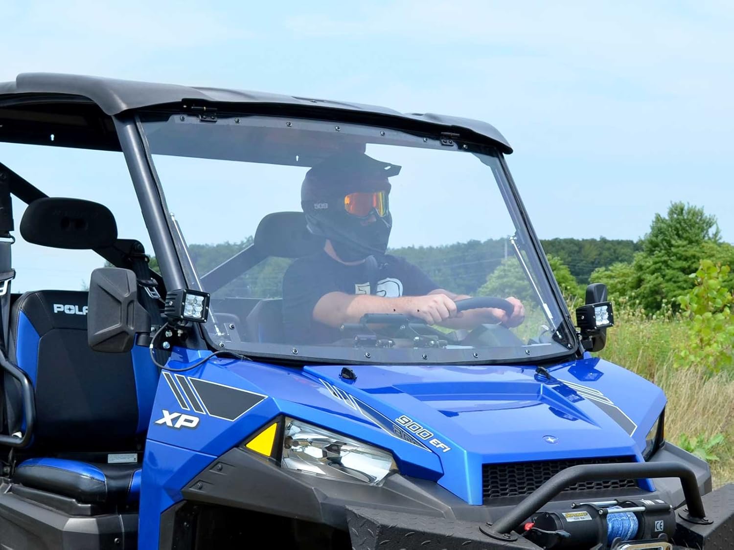 SuperATV Heavy-Duty Scratch Resistant Flip Windshield for 2017 Polaris Ranger XP 1000 / 1000 / Crew (See Fitment) | 1/4 Thick Polycarbonate 25X Stronger Than Glass | All Weather Design | USA Made!