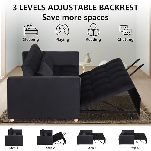 Sleeper Chair Pull Out Chair Beds Sofa Bed Convertible Chair into Bed with USB Ports & Cupholders Adjustable Backrest Sofabed for Living Room, Bedroom, Office, Apartment,Black