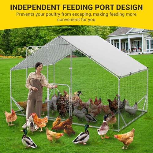 Large Metal Chicken Coop, Walk-in Poultry Cage, Chicken Run Pen House with Reinforcement & Waterproof & Anti-Ultraviolet Cover Chicken Coop Run with Lockable Doors for Outdoor 9.8 x 13.1 x 6.6ft
