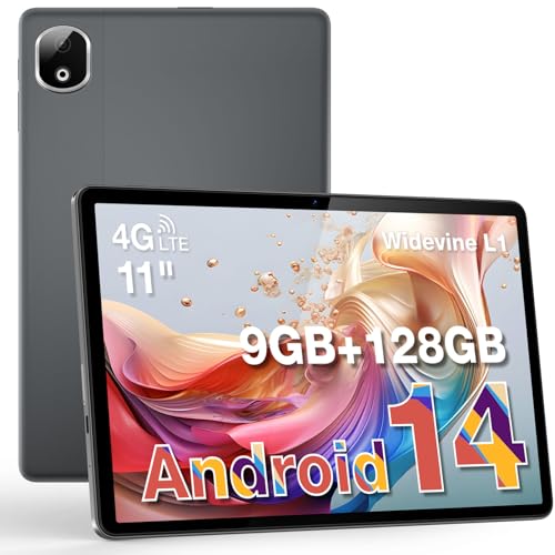 DOOGEE 11 Inch Tablet (2024), T30E Android 14 Tablet with 9GB RAM 128GB ROM/TF 1TB, 4G Cellular Tablets with Dual Sim Slot, Octa Core, 8000mAh, Widevine L1, Face Unlocked, BT5.0, 5G WiFi, GPS (Black)
