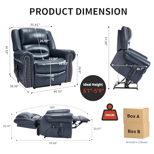 Dual Motor Power Lift Chair, Lay Flat Recliner Chair, Electric Recliner with Massage and Heat for Elderly, Remote Control, Infinite Position, Standing Assistance, USB Ports, Faux Leather, Brown