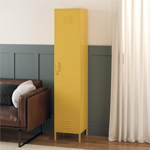 REALROOMS Shadwick 1 Door Tall Single Metal Locker Style Storage Cabinet, Black