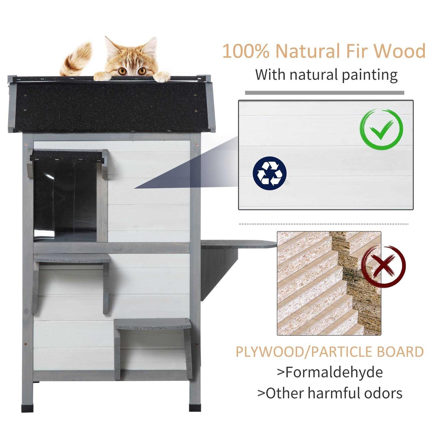 PawHut Wooden 2-Story Outdoor Cat House with Escape Door, Cat Openable Roof Platforms - Pet Supplies online store