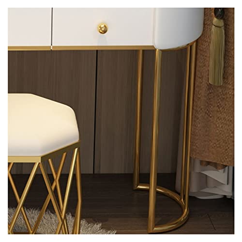 Vanity Table White Vanity Set Makeup Vanity Desk with Round Mirror, White Vanity Makeup Table Girls and Women Vanity Table for Bedroom with Lots Storage Dressing Table(D,120cm)