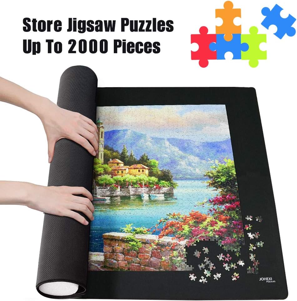 JOHEXI Puzzle Mat Roll up,Jigsaw Puzzle Roll Up Mat Up to 2000PCs,Puzzle Storage with Foam Tube,Jigsaw Puzzle mat for Store and Transport Puzzles Pack of 2