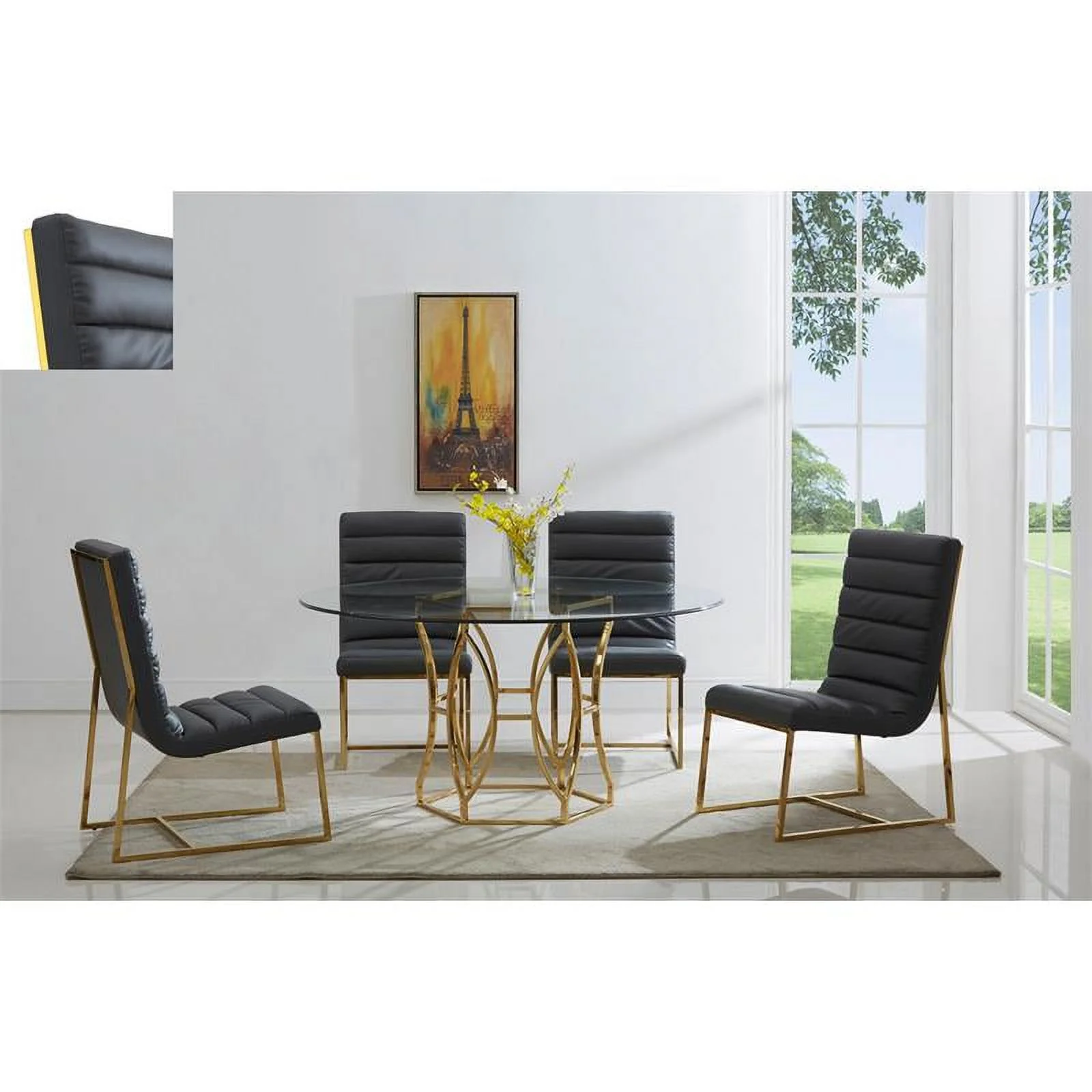 Pemberly Row 60" Stainless Steel and Glass Round Dining Table in Gold