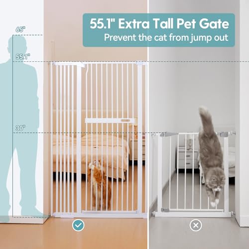55.1" Extra Tall Pet Gate, 29.9-44.4" Wide Dog Gates for Doorways & Stairs, Metal Auto Close Cat Gate, Pressure Mounted Dog Gate, NO Tools Needed NO Drilling, Black