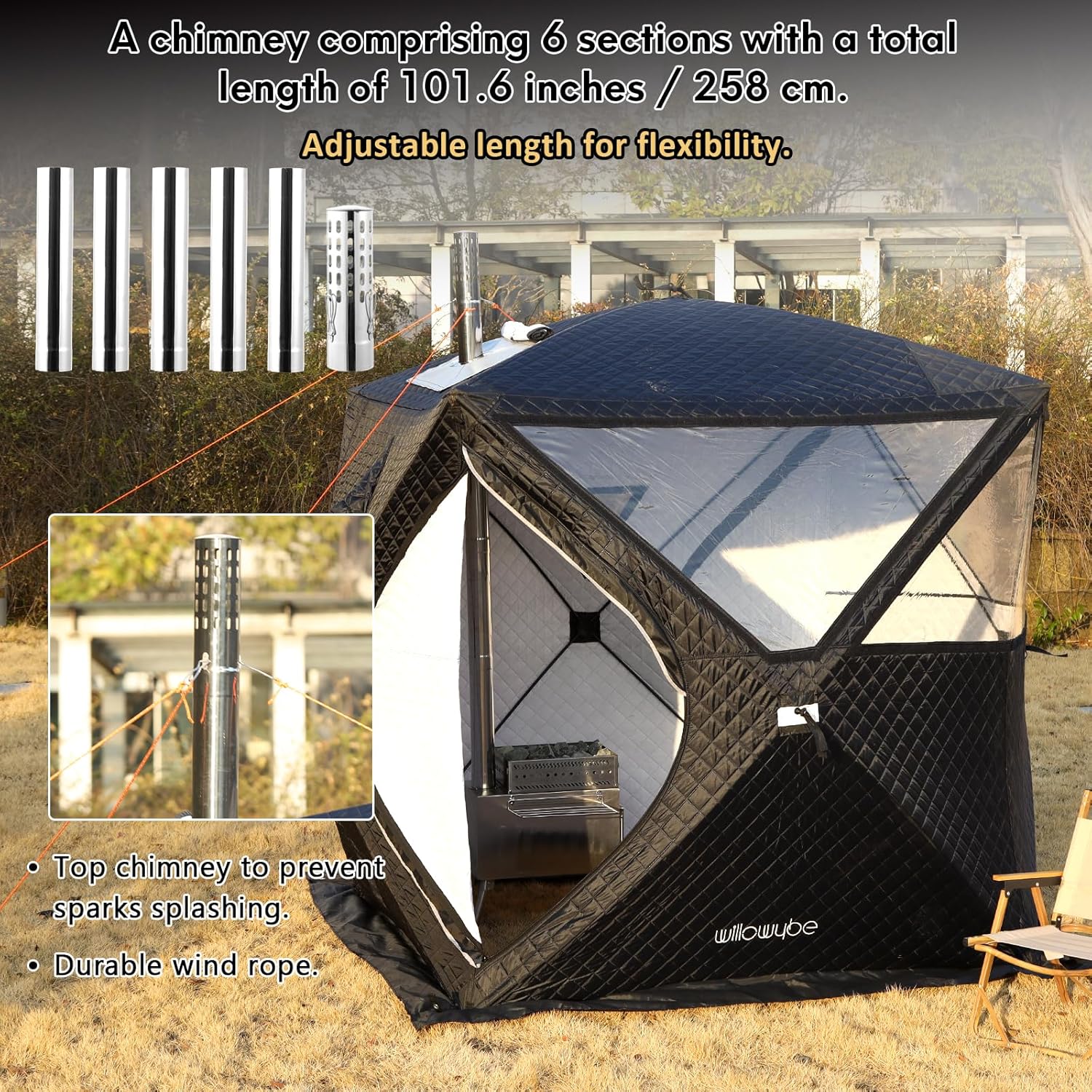 WillowyBe Outdoor Sauna Hot Tent Stove, Rocket Stove Heater, Portable Camping Wood Stove for Dry Sauna, Cooking for Husband and Friends