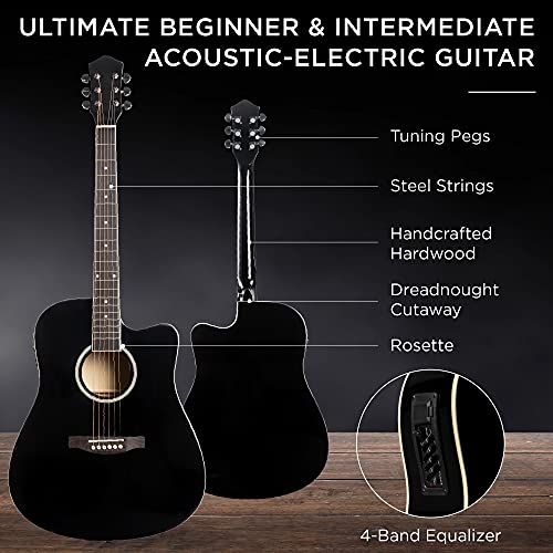 Best Choice Products Beginner Acoustic Electric Guitar Starter Set w/ 41in, All Wood Cutaway Design, Case, Strap, Picks - Natural