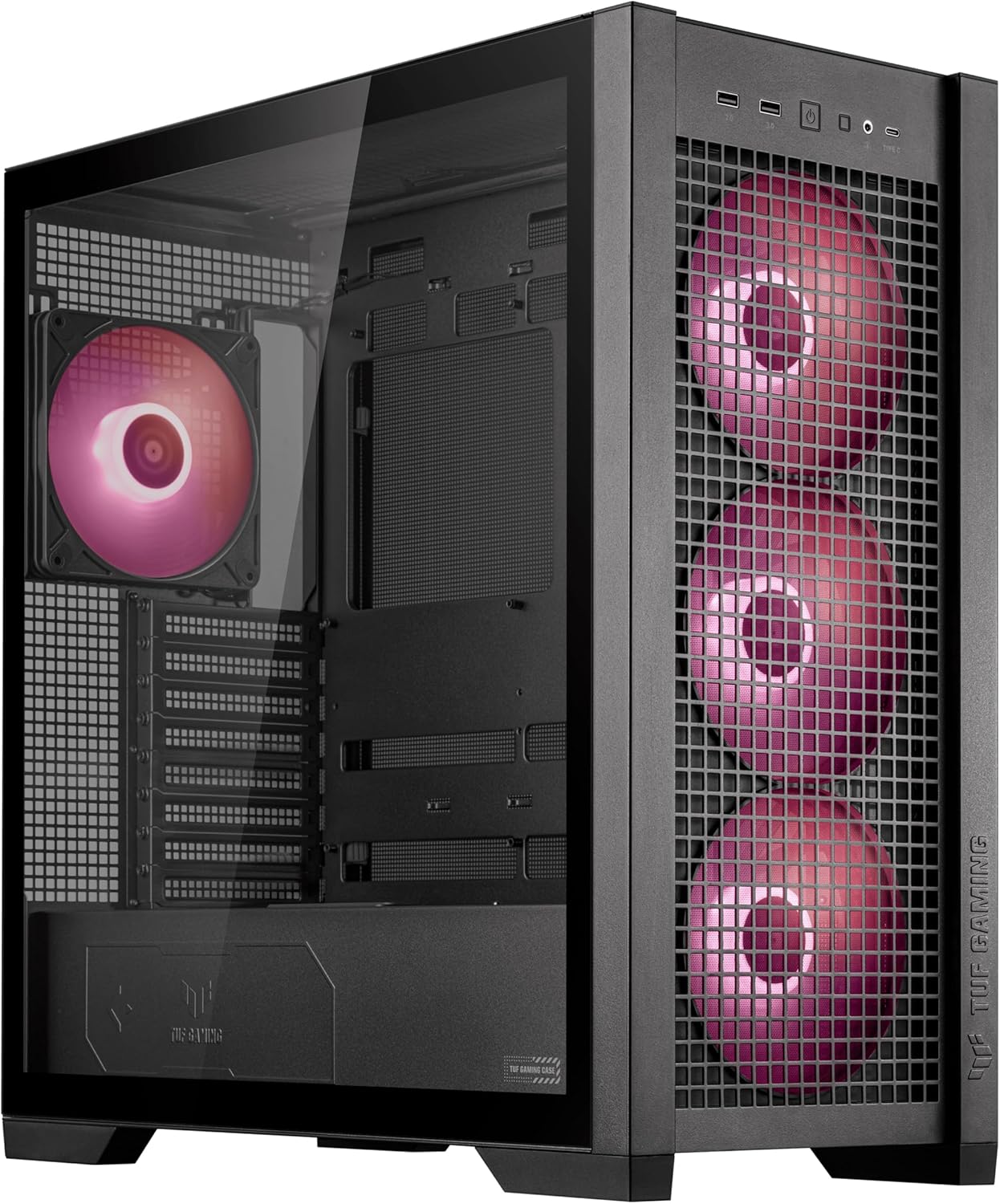 ASUS TUF Gaming GT302 ARGB ATX Mid-Tower PC Case – Four 140 x 28 mm ARGB Fans for High Airflow, Interchangeable Tempered Glass or Mesh Side Panels, Supports BTF Hidden-Connector Motherboards | Black