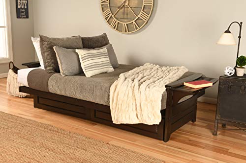 Kodiak Furniture Phoenix Full Size Futon in Espresso Finish with Storage Drawers, Linen Charcoal