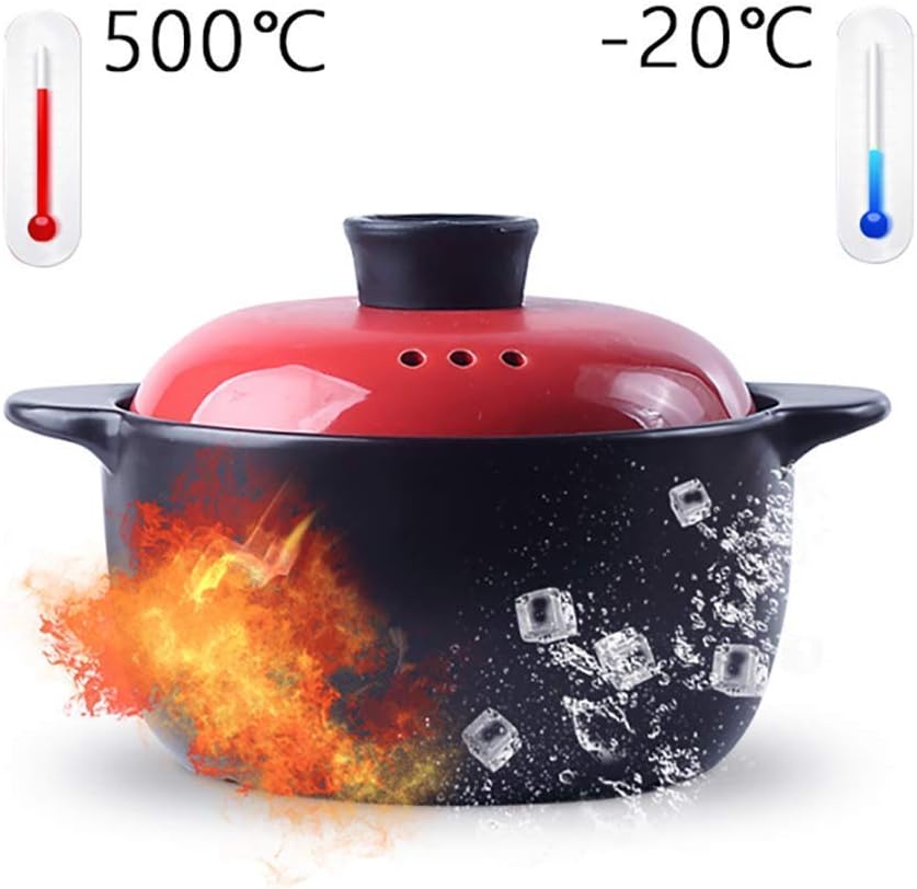 Korean Stovetop Ceramic Casserole,Clay Pot with Color Lid Healthy Cookware Earthen Pot Healthy Soup Hot Pot for Slow Cooking Red 2.64Quart