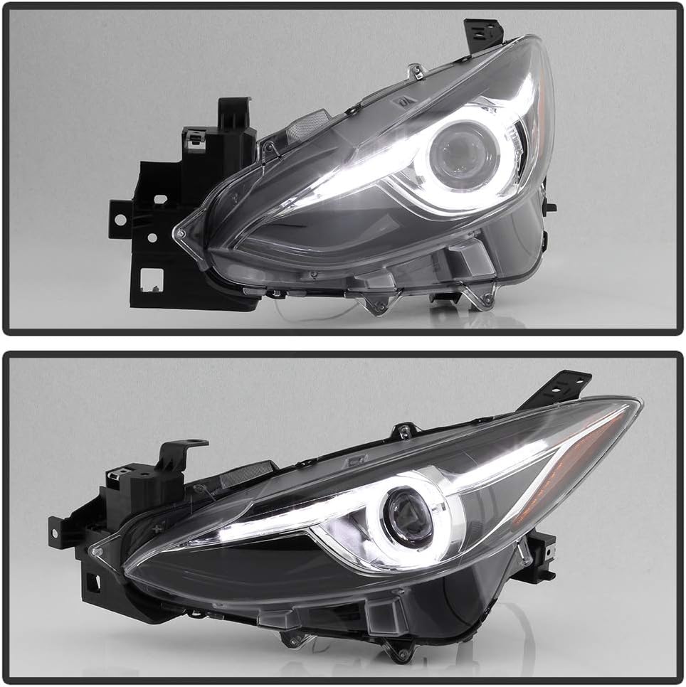 ACANII - For [Halogen Model Only] 2014 2015 2016 Mazda 3 LED Tube Upgrade Projector Headlights Headlamps Assembly Pair