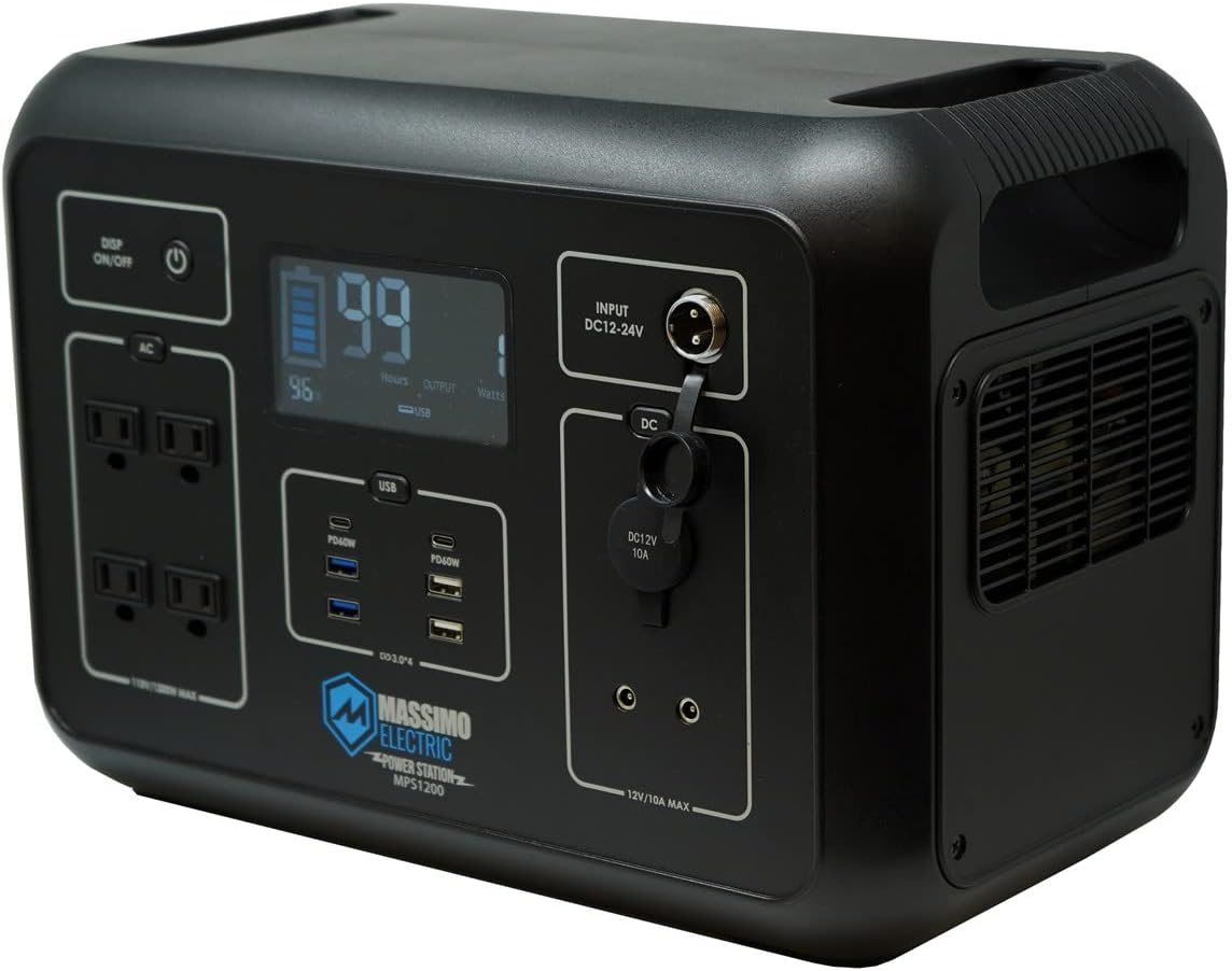 Massimo Portable Power Station 1200W, 1132wh Solar Generator, (Solar Panel Optional) with 13 convenient outputs, Pure Sine Wave AC Solar Mobile Lithium Battery Pack for Outdoor RV/Van Camping, Emergency